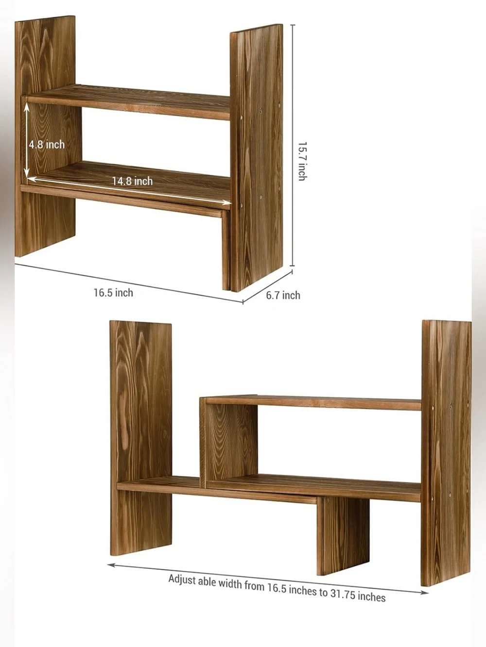 Adjustable Dark Brown Solid Wood Display Shelf Storage Organizer